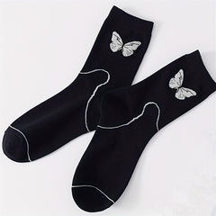 Butterfly Print Mid Tube Socks 2 Pairs Women's Stockings
