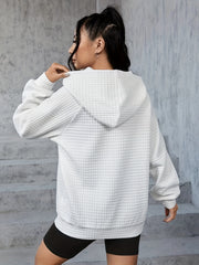 Waffle Loose Hoodie Long Sleeve Sweatshirt Women's
