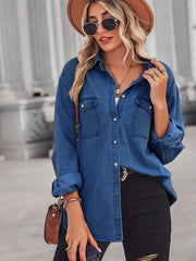 Oversized Flap Pockets Denim Jackets Long Sleeve Butt Cover Denim Coats