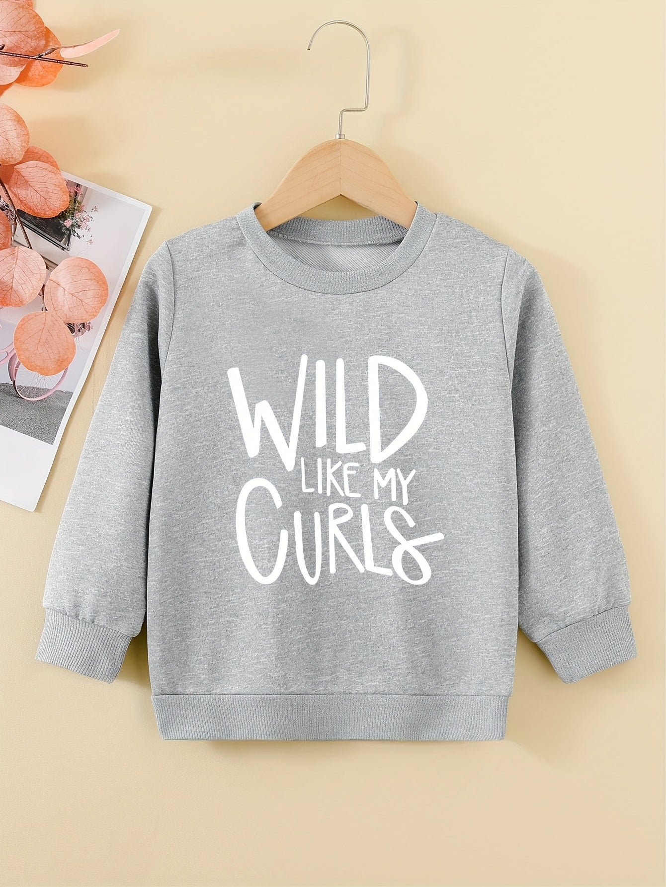 Girls' Wild Curls Letter Print Round Neck Sweatshirt