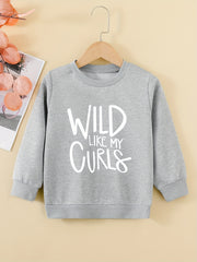 Girls' Wild Curls Letter Print Round Neck Sweatshirt