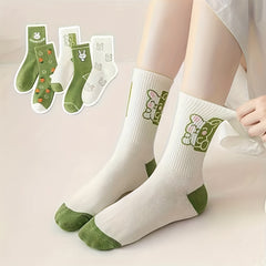 Men's Cartoon Rabbit Crew Socks - Cotton Blend, Comfy & Breathable