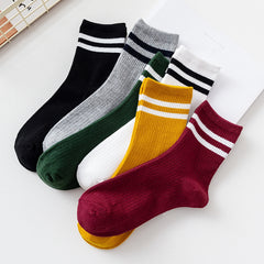 Casual Striped Cotton Mid Tube Socks for Women