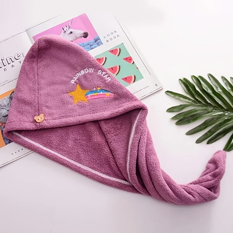 Embroidery Style Hair Drying Cap Coral Velvet Thickened Hair Towel