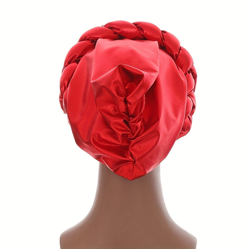 Red Hot Stamping Turbans Bright Head Wraps Twist Braid Bonnet