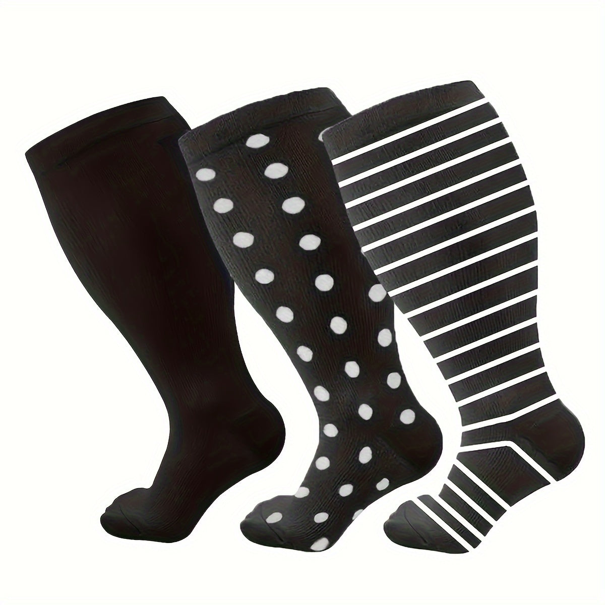 3 Pairs Plus Size Compression Socks 15-20 mmHg Circulation Support