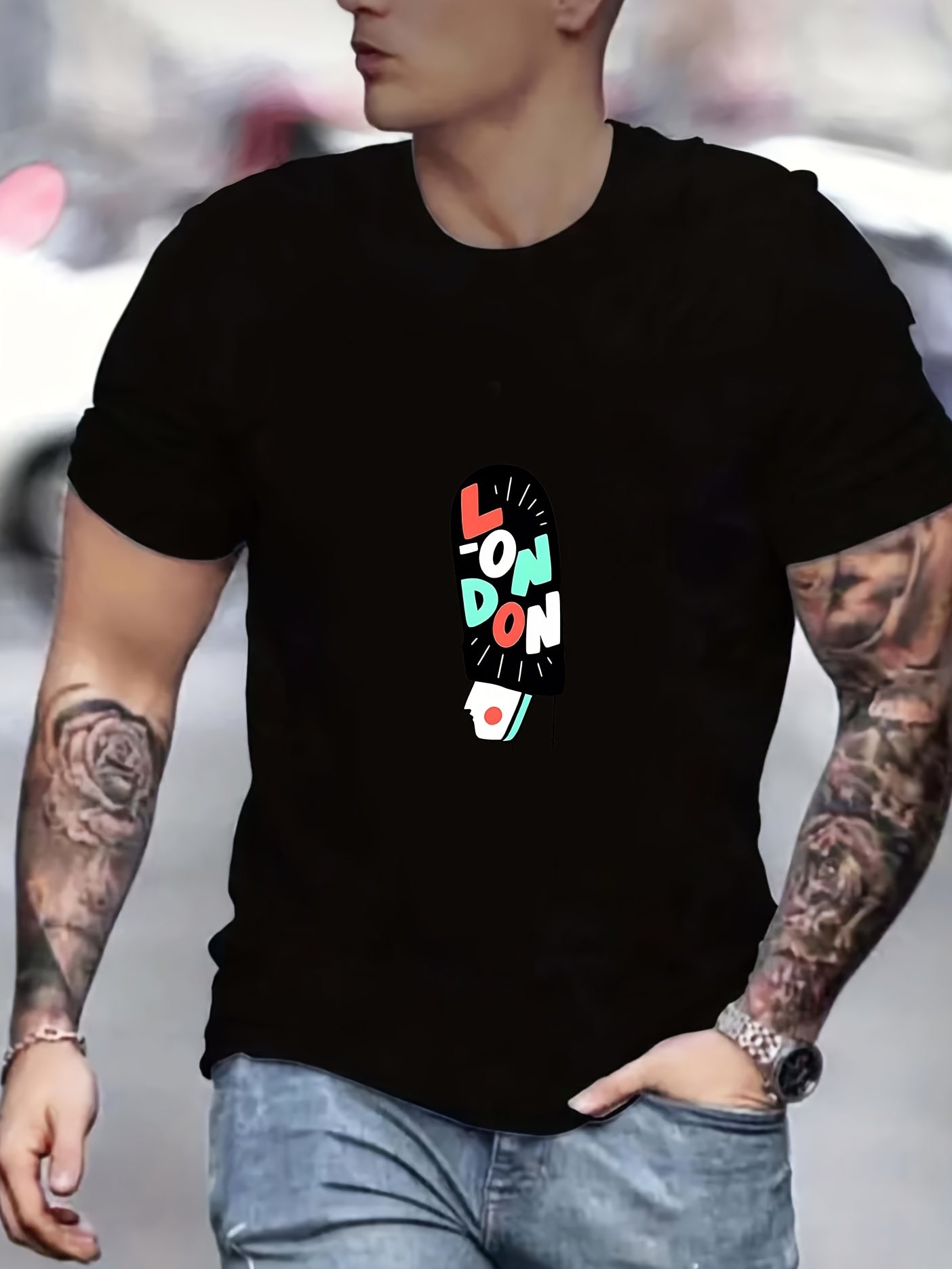 LONDON Print Men's Graphic Crew Neck T shirt Casual Comfy Tees