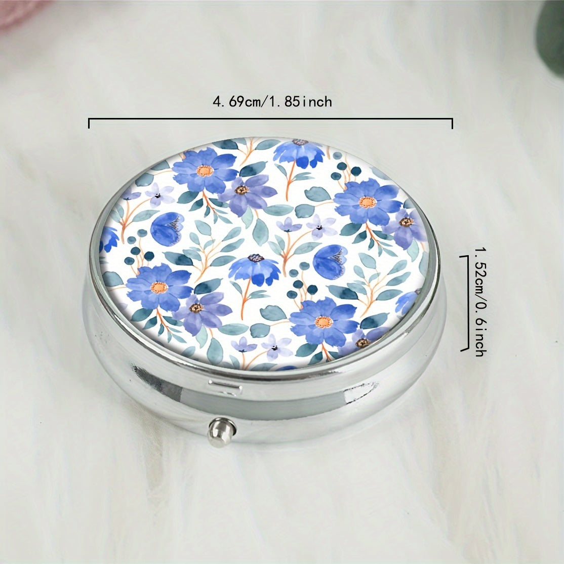 Floral Round Pill Box 3 Compartments Portable Medicine Organizer