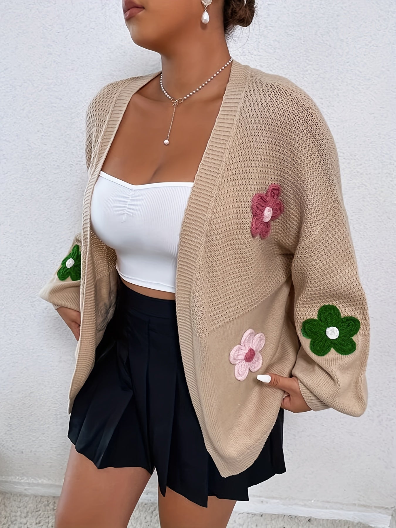 Floral Crochet Long Sleeve Open Front Cardigan