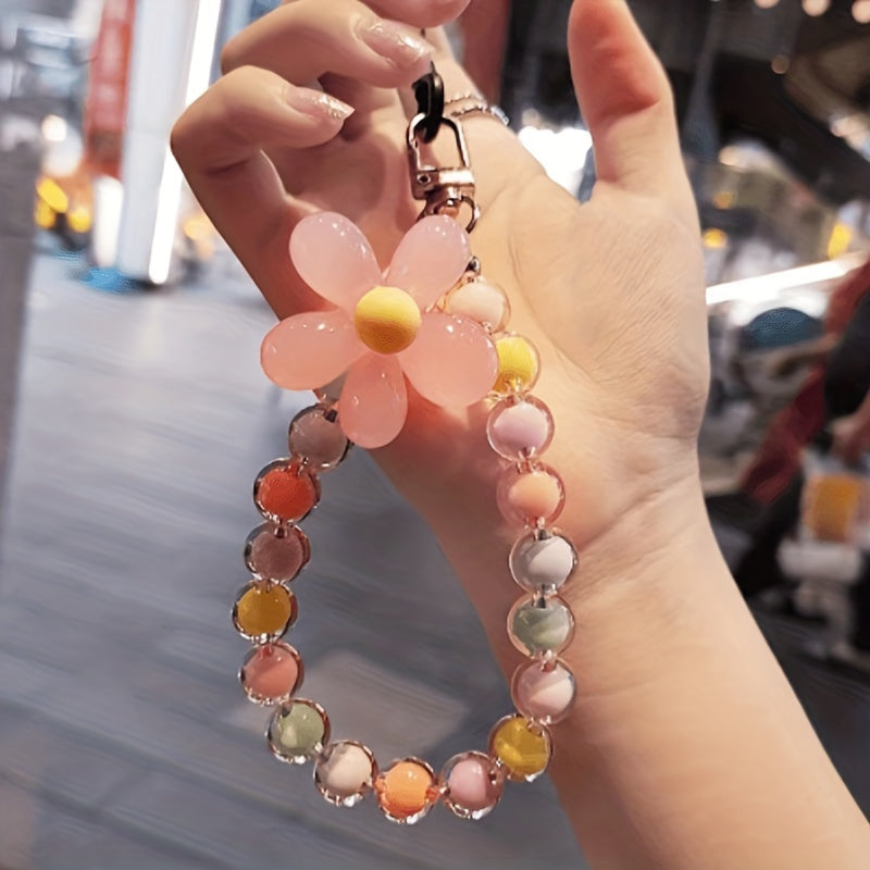 Colorful Beaded Flower Keychain and Phone Lanyard, Japanese Style