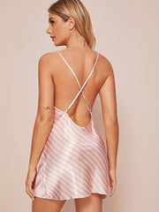 Striped Print Nightdress V Neck Spaghetti Strap Sleep Dress