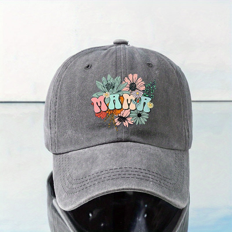 Flower Print Baseball Cap Washed Distressed Dad Hat Sun Hat for Women