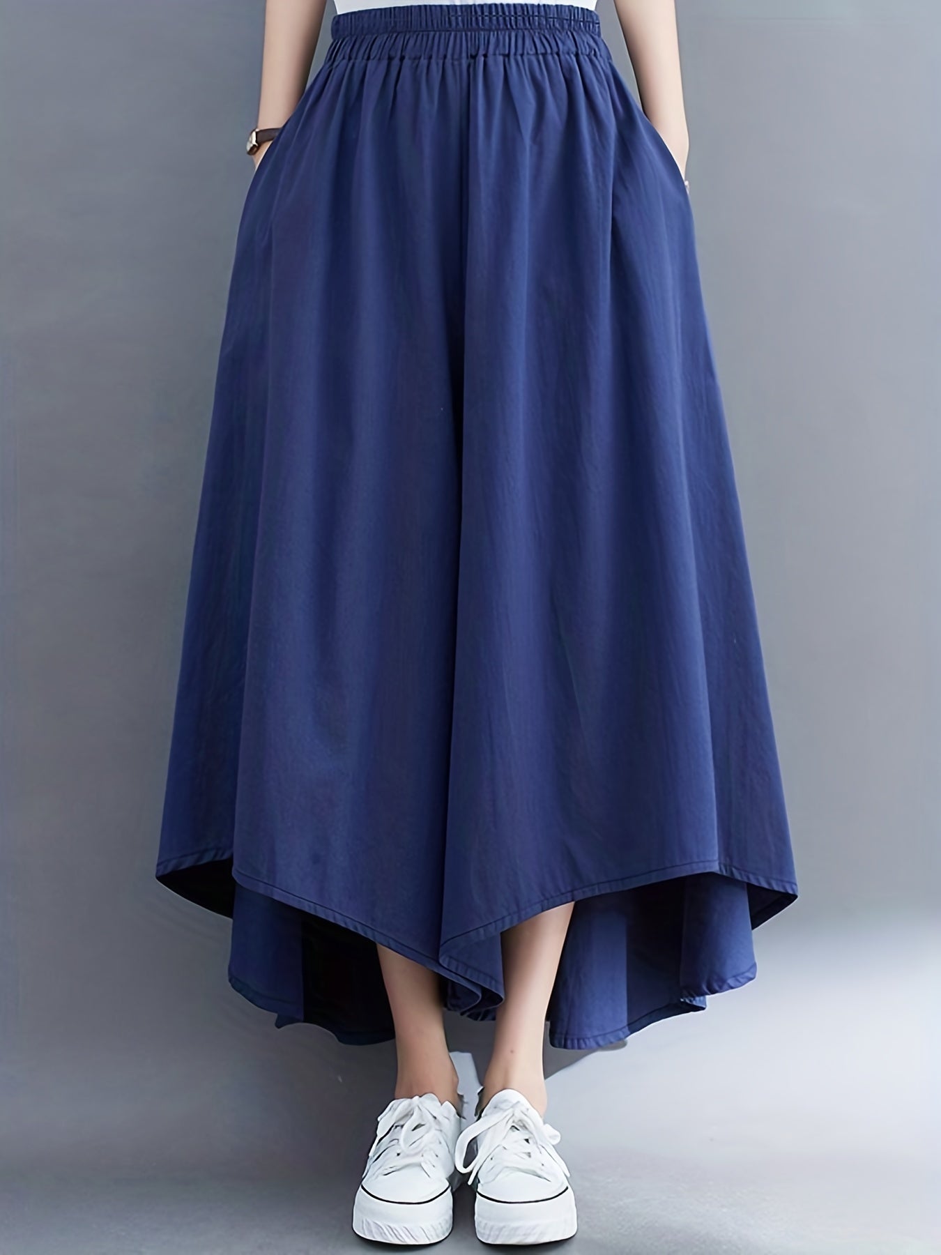 High Waist Wide Leg Pants Casual Elastic Solid Culottes Palazzo Pants