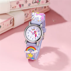 Children's Quartz Watch Rainbow Horse Soft Rubber Strap Boys Girls Watch