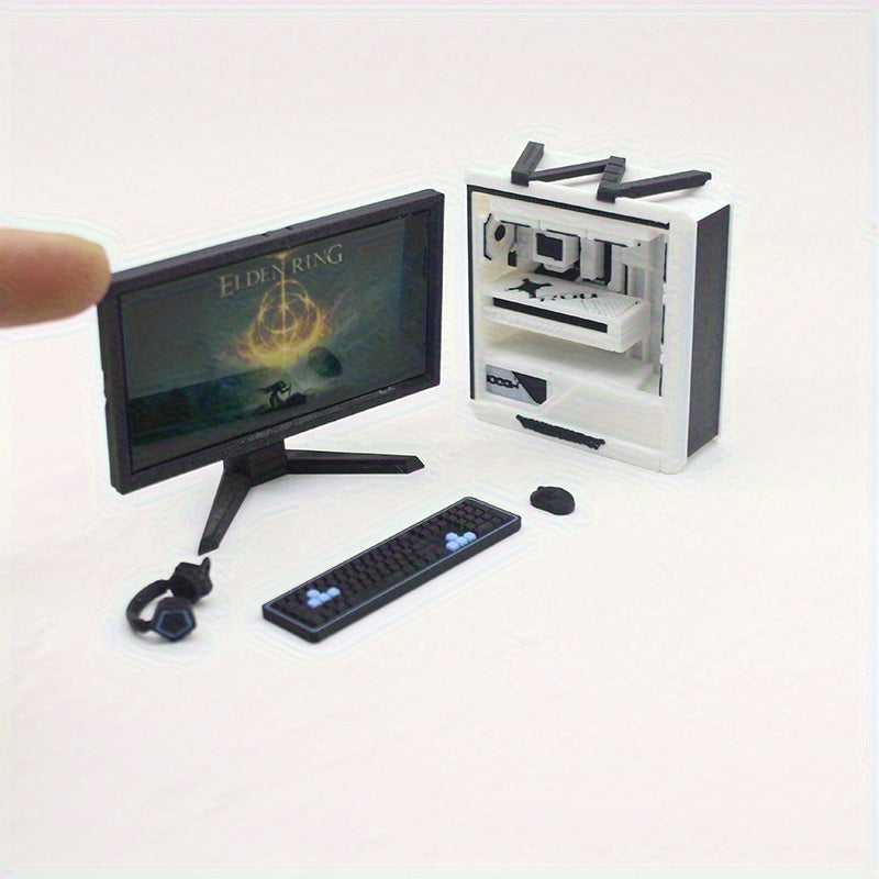1:12 Scale Dollhouse Gaming Setup with Mini Monitor Keyboard Headset & Chair