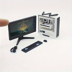 1:12 Scale Dollhouse Gaming Setup with Mini Monitor Keyboard Headset & Chair
