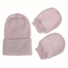 Baby Double Layer Thickened Fetal Cap Newborn Striped Gloves Hat Set