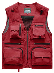 Men's Breathable Mesh Zip Up Cargo Vest for Fishing Hiking Trekking