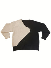 Women's Plus Size Colorblock V-Neck Knit Sweater