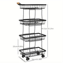 5 Tier Fruit/Vegetable Wire Basket on Wheels for Kitchen Storage