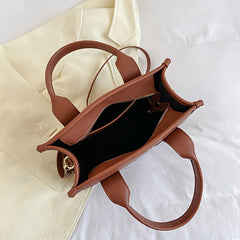 Stylish Letter Print Tote Bag Vegan Leather Satchel Purse for Office & Shopping