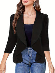 Solid Shawl Collar Blazer Open Front Work Office Outerwear
