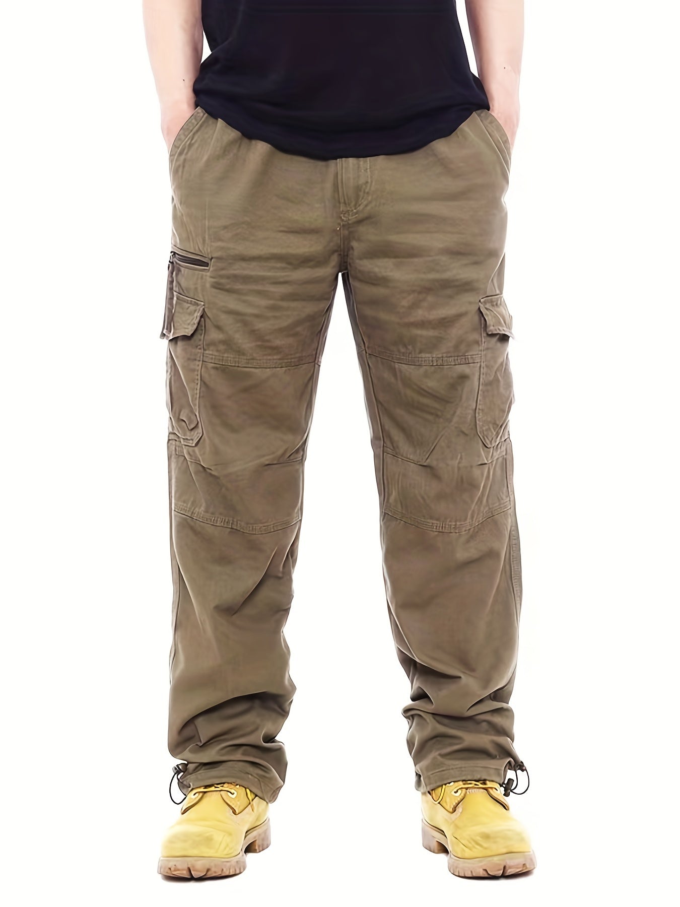Men's Solid Cargo Pants High Pocket Loose Casual Outdoor Trousers