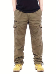Men's Solid Cargo Pants High Pocket Loose Casual Outdoor Trousers
