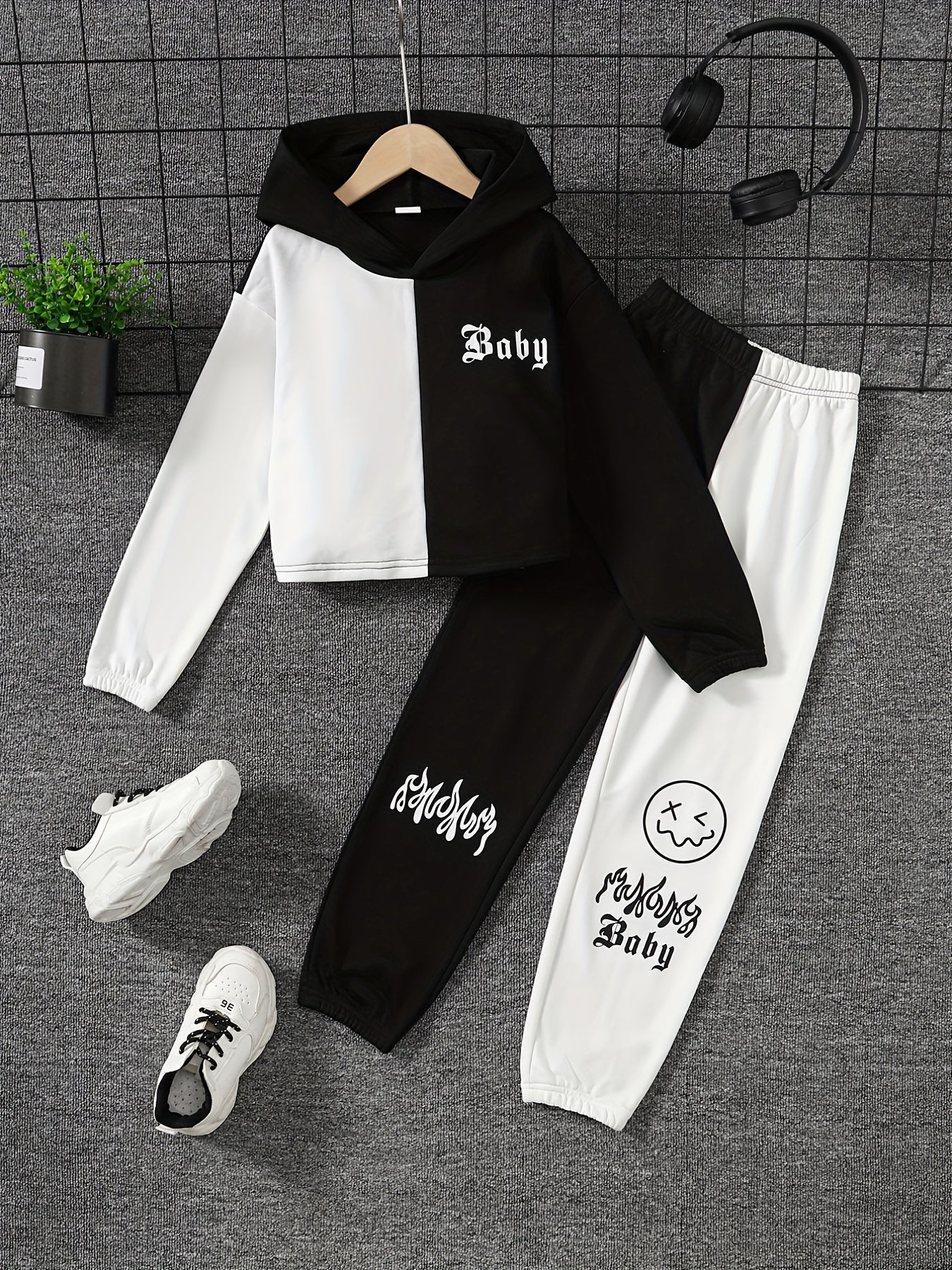 Girl's 2pcs Hoodie & Sweatpants Set BABY Print Casual Outfits