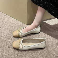 Colorblock Bow Ballet Flats Square Toe Slip On Shoes
