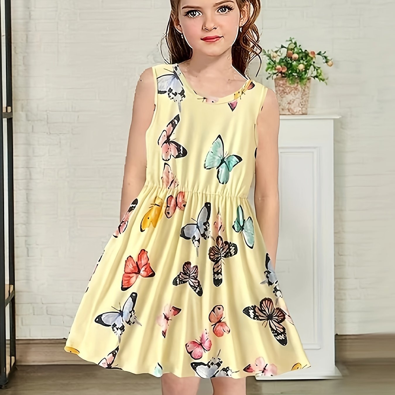 Girls Casual Butterfly Sleeveless Dress