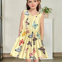 Girls Casual Butterfly Sleeveless Dress