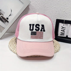 Flag Print Trucker Hat Mesh Breathable Unisex Sunshade Baseball Cap Adjustable