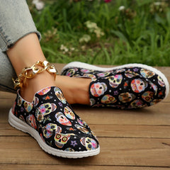 Women's Skull Graphic Canvas Slip-On Low Top Casual Shoes