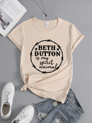 Printed Round Neck T shirt Short Sleeves Activewear