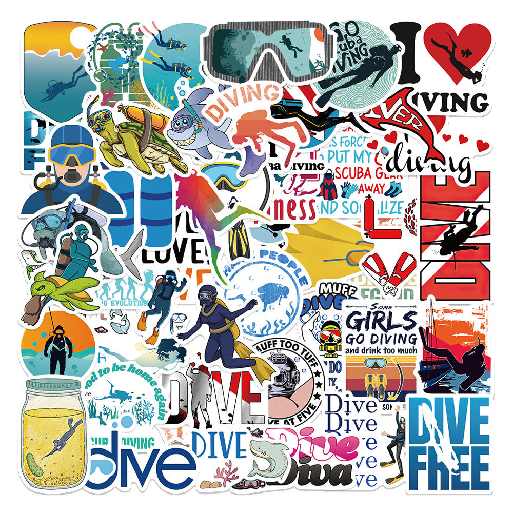 50pcs Diving Sign Waterproof Stickers for Phone Laptop Luggage Ipad Hand Bill