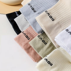 9 Pairs Letter Print Socks Breathable Women's Mid Tube Stockings