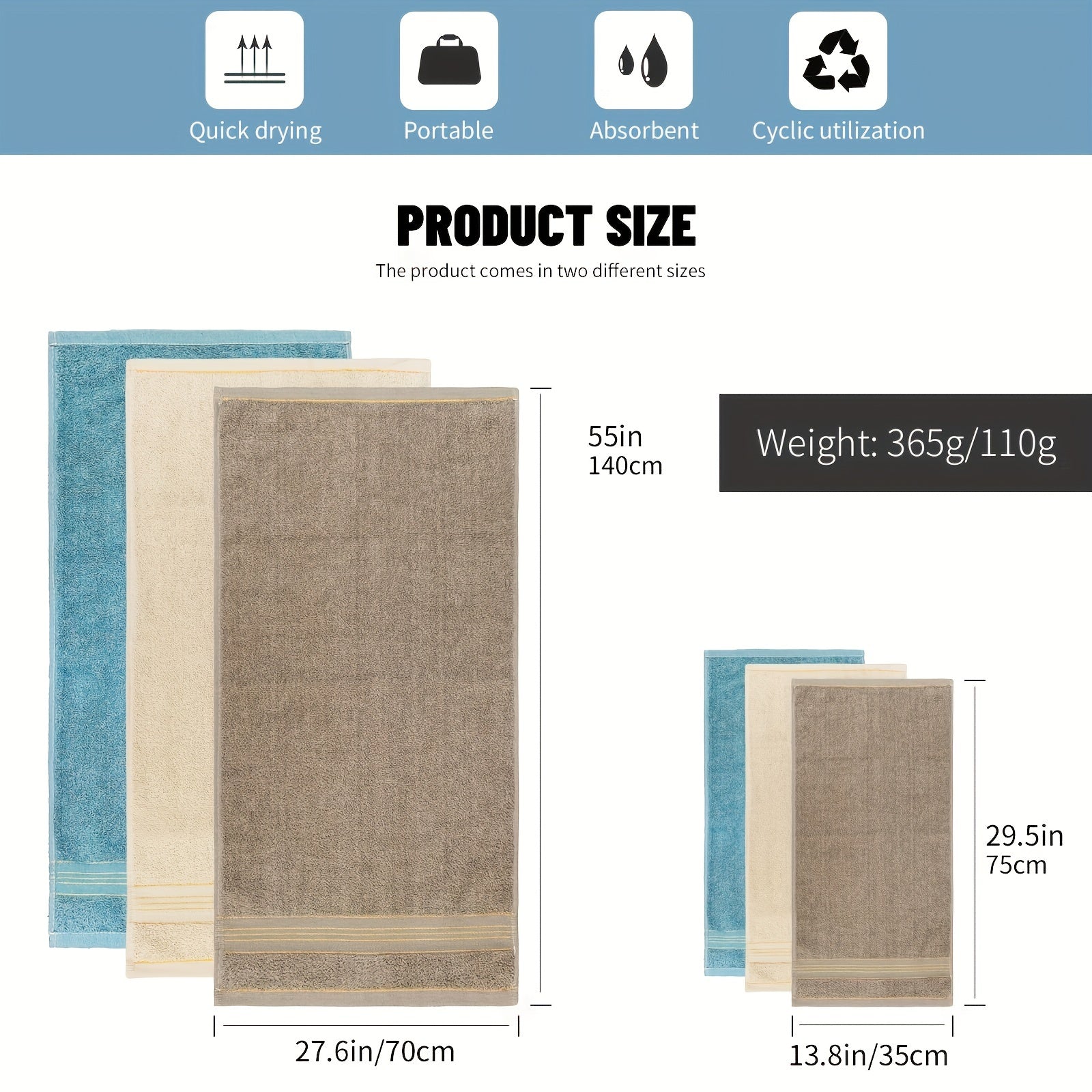 Embroidered Towel Set, Absorbent & Quick Dry, 13.8x29.5in
