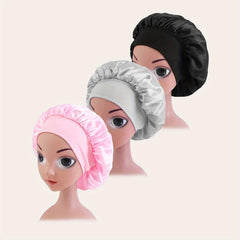 3pcs Girls Casual Elastic Bonnet Soft Comfortable Night Cap Shower Cap
