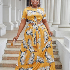Floral Print Plus Size Crop Top & Maxi Skirt Set