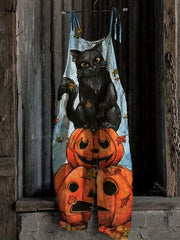 Halloween Jumpsuit Women's Plus Pumpkin & Cat Print Tie Shoulder Cami