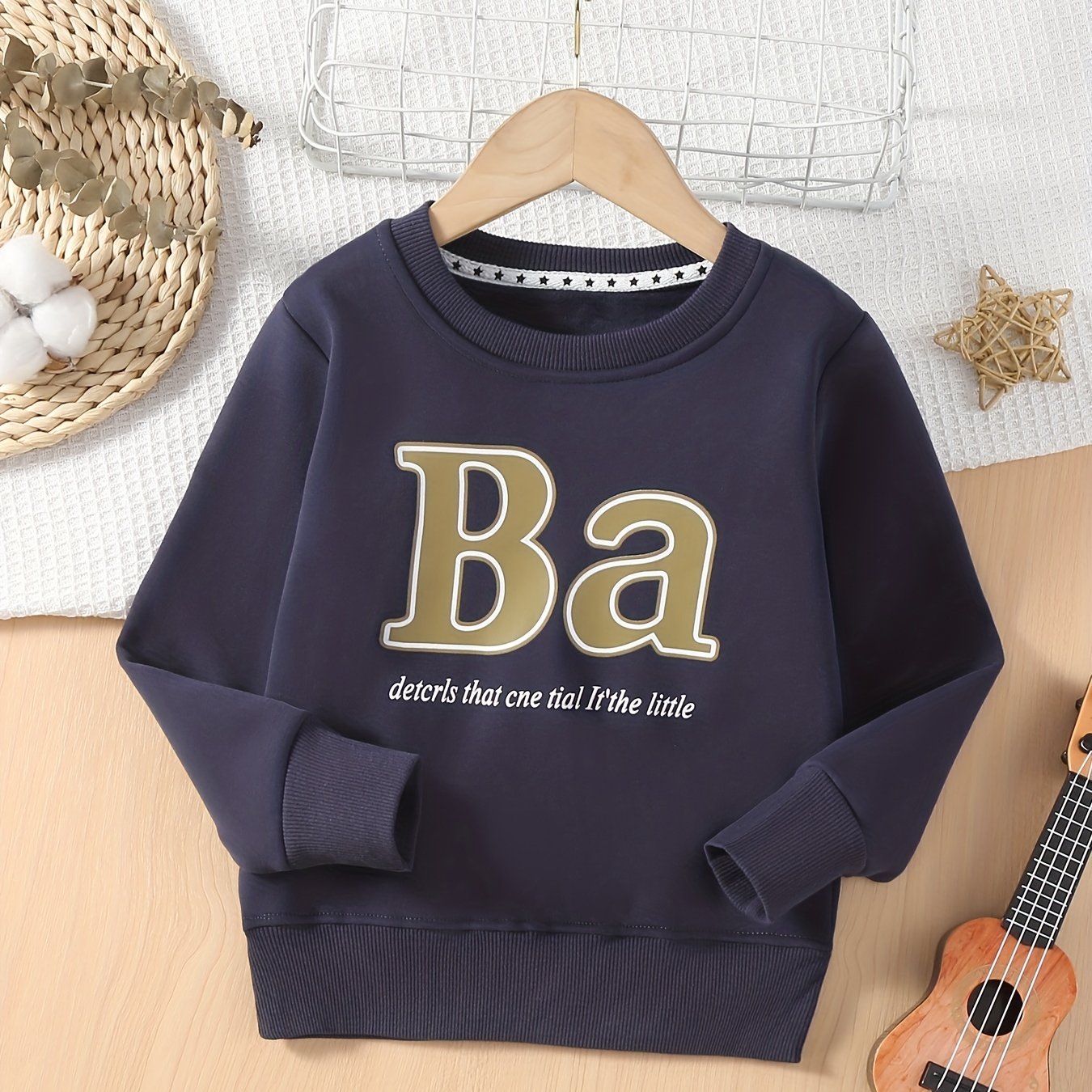 BA Letter Print Kid's Sweatshirt Long Sleeve Top Crew Neck Pullover