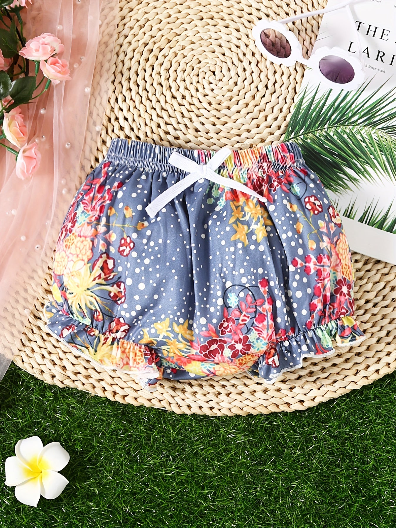 Baby Girls Elastic Waist Ruffle Trim Shorts