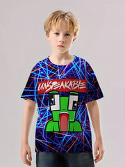 Patterned Graphic 3D Print Short Sleeve T-shirt for Girls