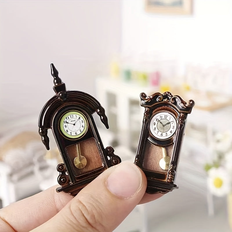 Vintage Alloy Clock Dollhouse Accessory European Style Retro Ornament