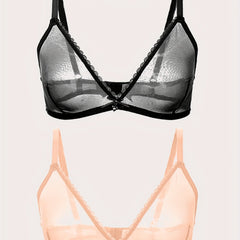 2pcs Lace Mesh Wireless Bras Unlined Bra