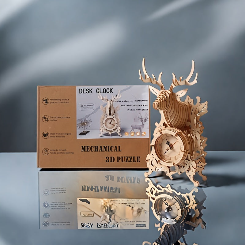 Wooden 3D Puzzle Desk Clock Model High Difficulty Creative Gift for Holidays