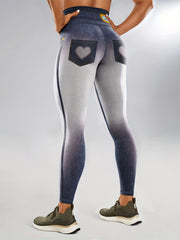 Denim Print Gradient Yoga Leggings High Waist