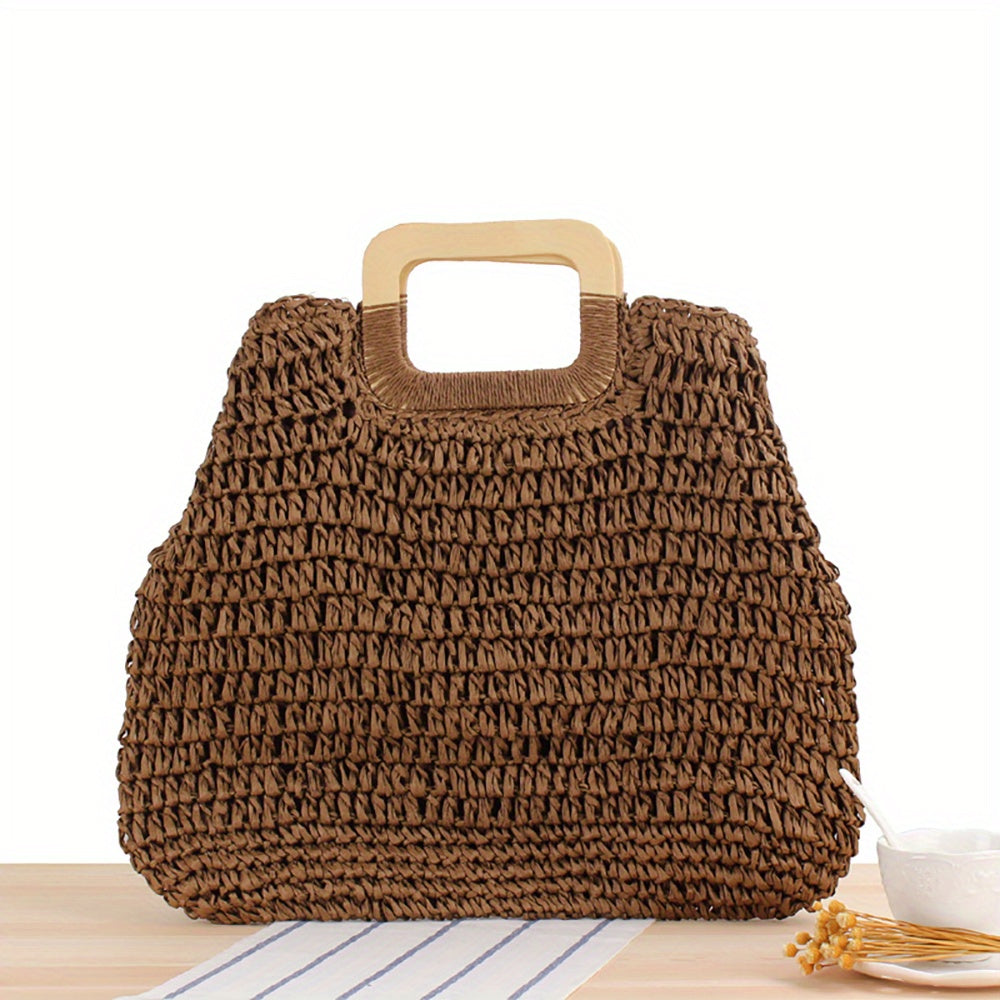 Vintage Straw Handbag Women's Woven Summer Beach Bag Knitted Tote for Holiday