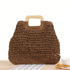 Vintage Straw Handbag Women's Woven Summer Beach Bag Knitted Tote for Holiday